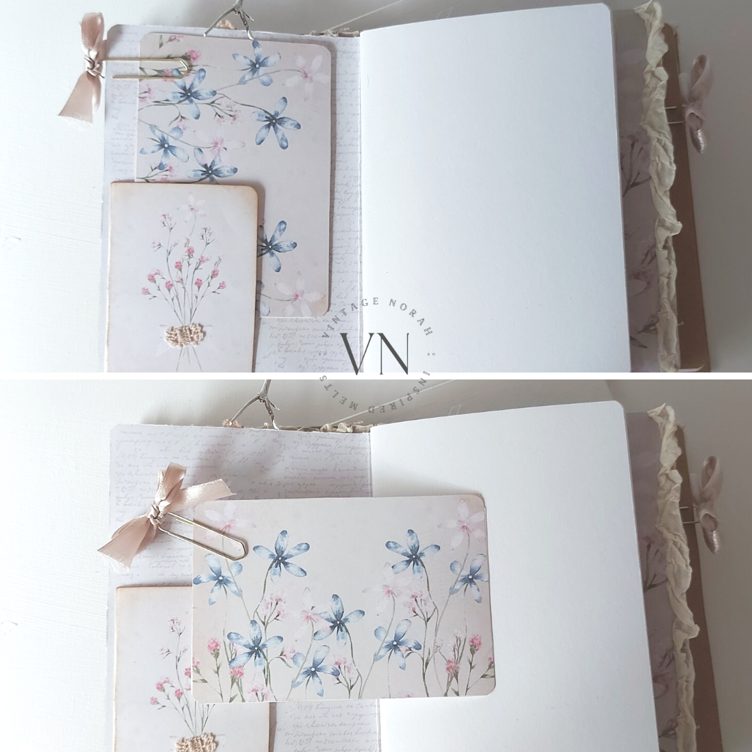 JOURNAL ~ Pastel Flower Jewel Handmade journal. Hard cover ,3 signatures, Journal Cards.