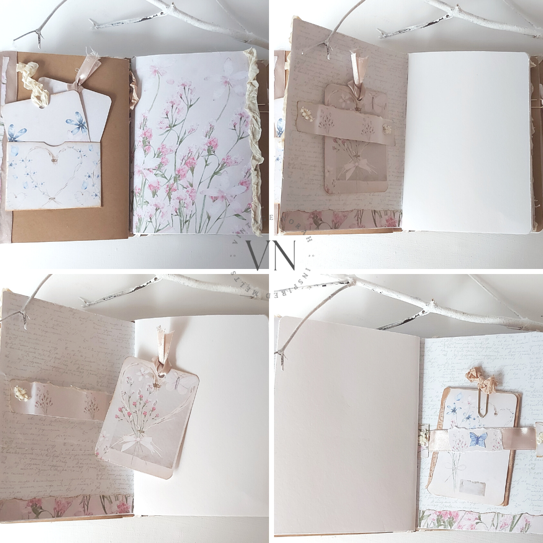 JOURNAL ~ Pastel Flower Jewel Handmade journal. Hard cover ,3 signatures, Journal Cards.