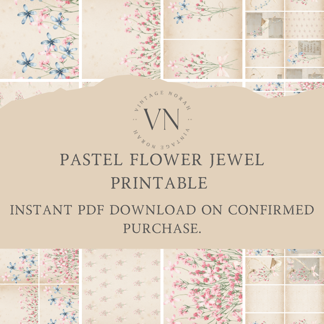 DIGITAL KIT~ PASTEL FLOWER JEWEL by VintageNorah. Printable, Pdf.