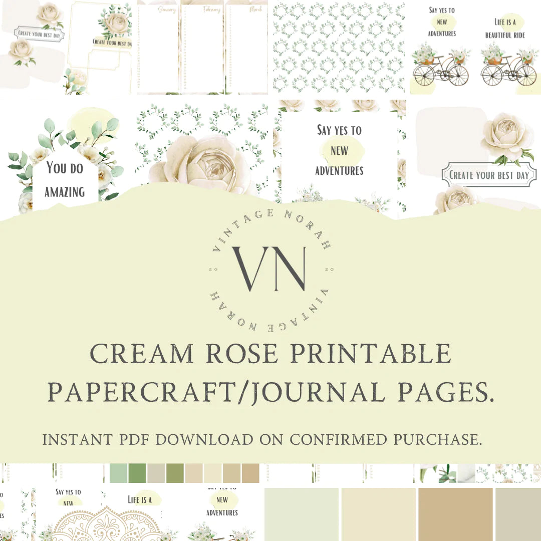 DIGITAL KIT~ CREAM ROSE   by VintageNorah. Printable, Pdf.