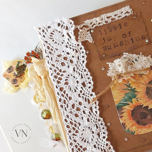 JOURNAL ~ Little Jar Of Sunshine. Sunflower themed Handmade journal by Vintage Norah.