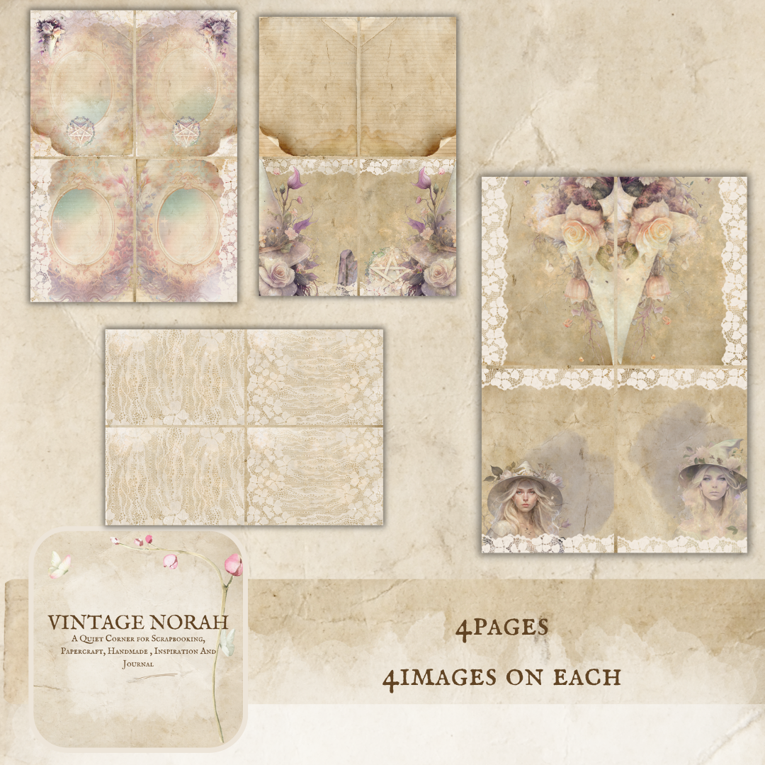 *Autumn ~ LACE WITCH PRINTABLE SCRAPBOOK, JOURNAL PAPERS