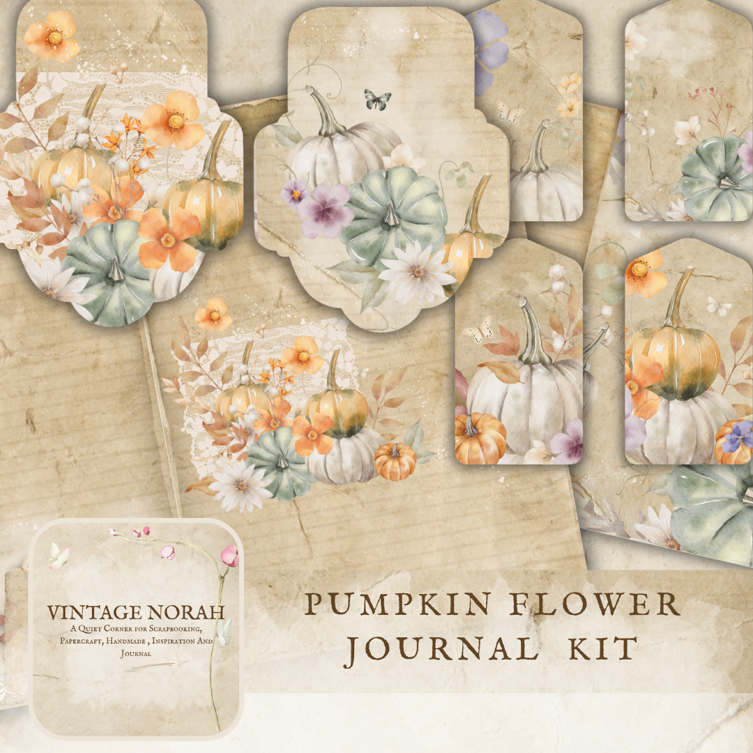 *Autumn ~ PUMPKIN FLOWER , PRINTABLE SCRAPBOOK, JOURNAL PAPERS