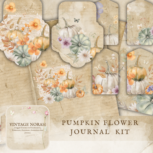 *Autumn ~ PUMPKIN FLOWER , PRINTABLE SCRAPBOOK, JOURNAL PAPERS