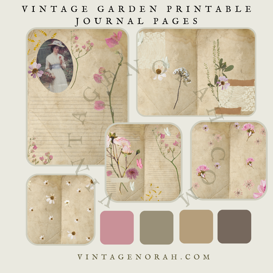 Journal Pages ~Vintage Garden by VintageNorah. Printable, Pdf.