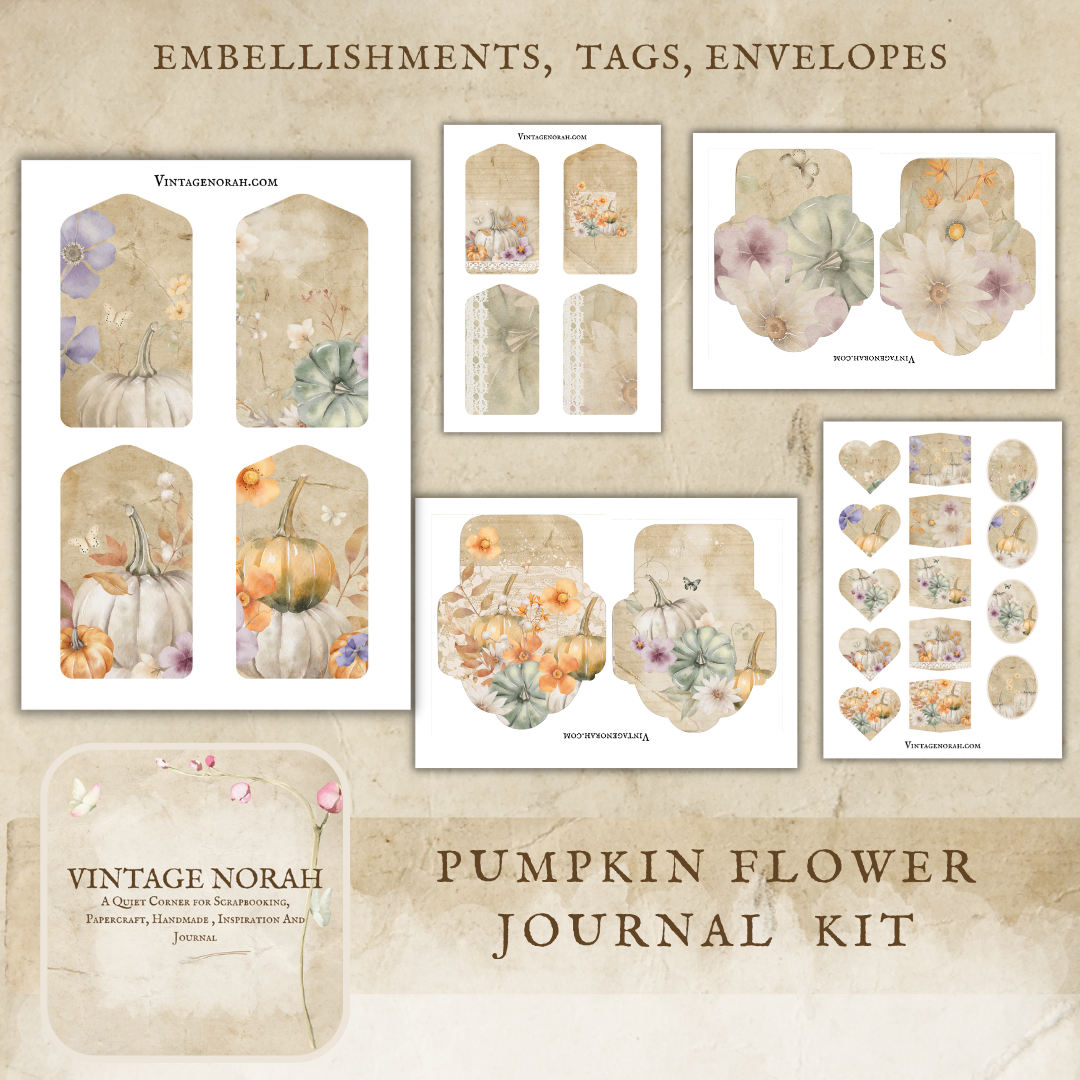 *Autumn ~ PUMPKIN FLOWER , PRINTABLE SCRAPBOOK, JOURNAL PAPERS