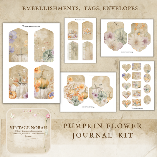 *Autumn ~ PUMPKIN FLOWER , PRINTABLE SCRAPBOOK, JOURNAL PAPERS