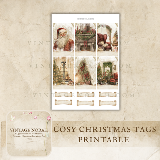 *Christmas ~ Cosy Christmas Tags, vintage, printable, pdf