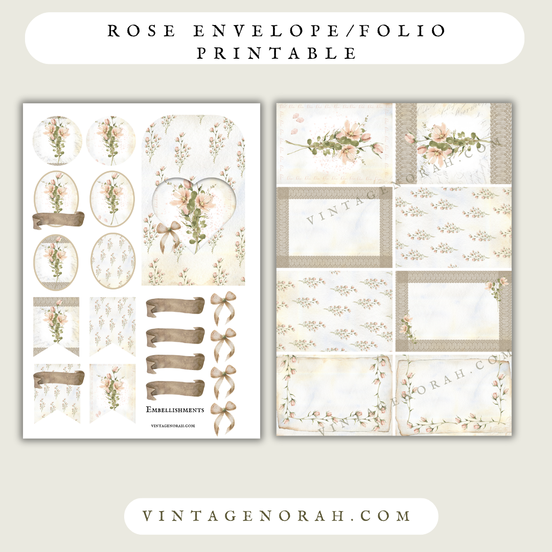 *ROSE ENVELOPE/FOLIO By VintageNorah, printable, pdf