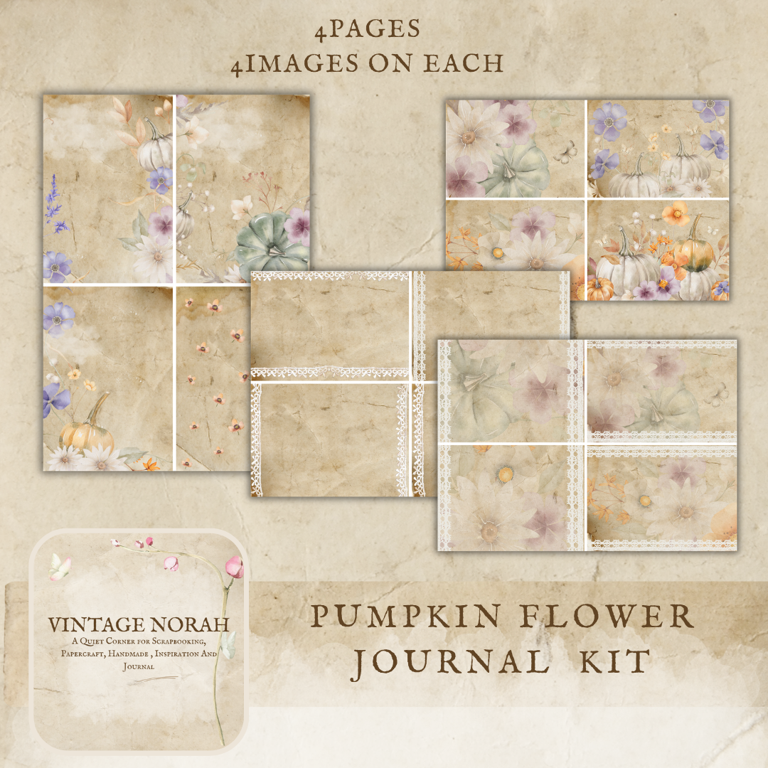 *Autumn ~ PUMPKIN FLOWER , PRINTABLE SCRAPBOOK, JOURNAL PAPERS