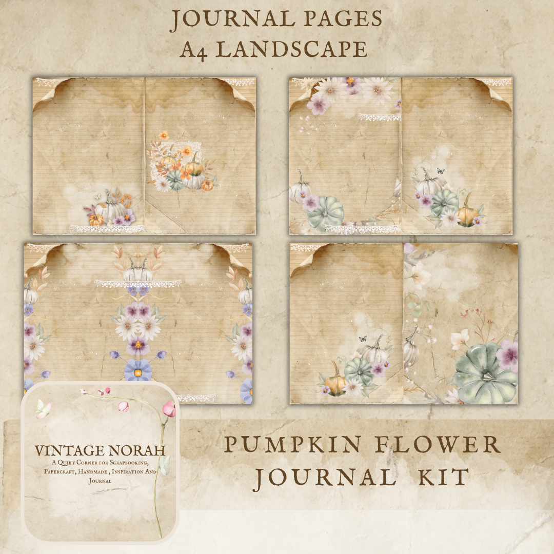 *Autumn ~ PUMPKIN FLOWER , PRINTABLE SCRAPBOOK, JOURNAL PAPERS