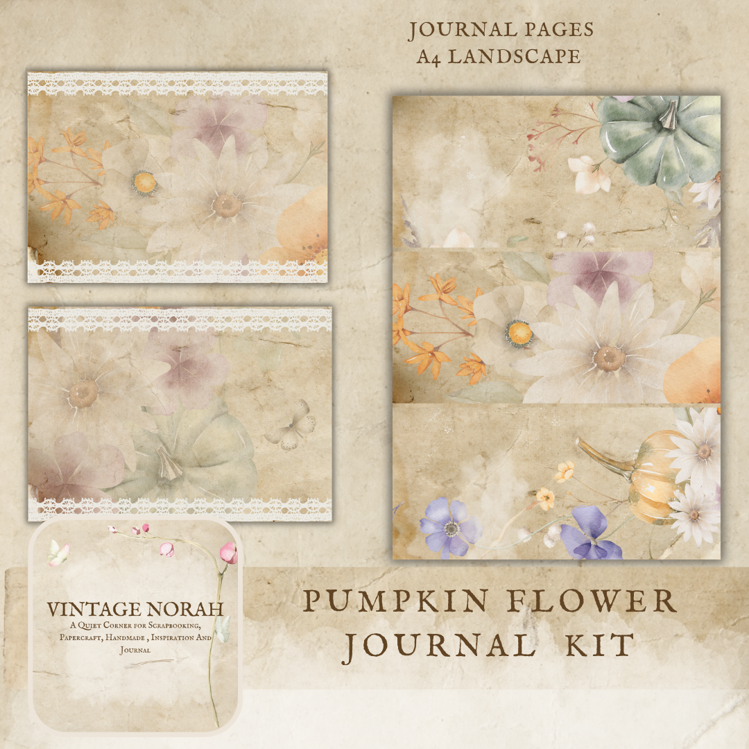 *Autumn ~ PUMPKIN FLOWER , PRINTABLE SCRAPBOOK, JOURNAL PAPERS