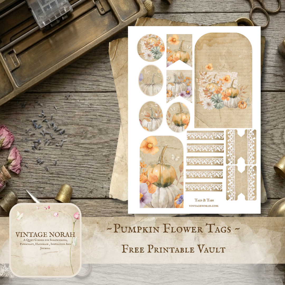 A FREEBIE ~ Printable Journal Ephemera: Pumpkin Flower Tags & Tabs (A4 PDF)
