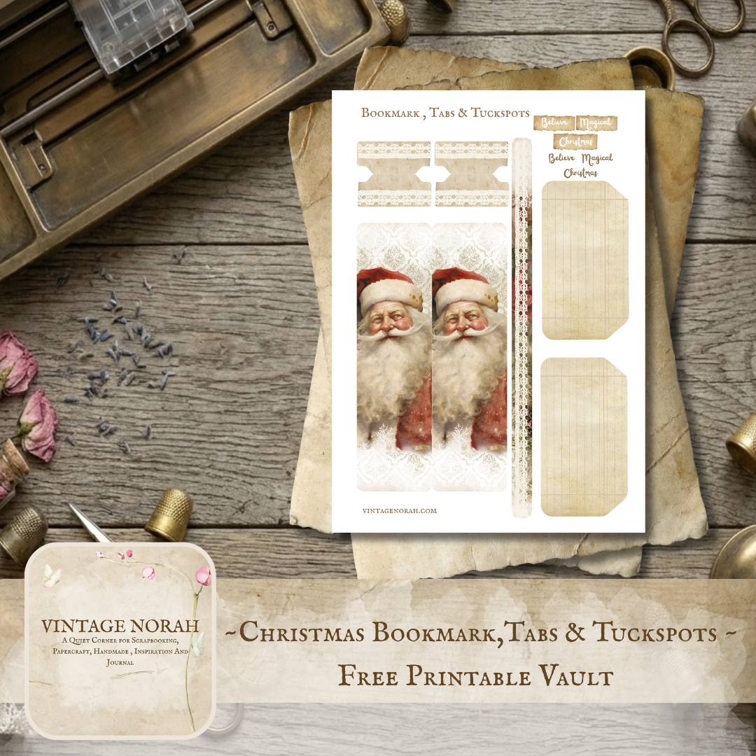 A FREEBIE ~ Vintage Christmas Printables: Father Christmas Bookmarks, Tabs & Tuckspots (A4 PDF)