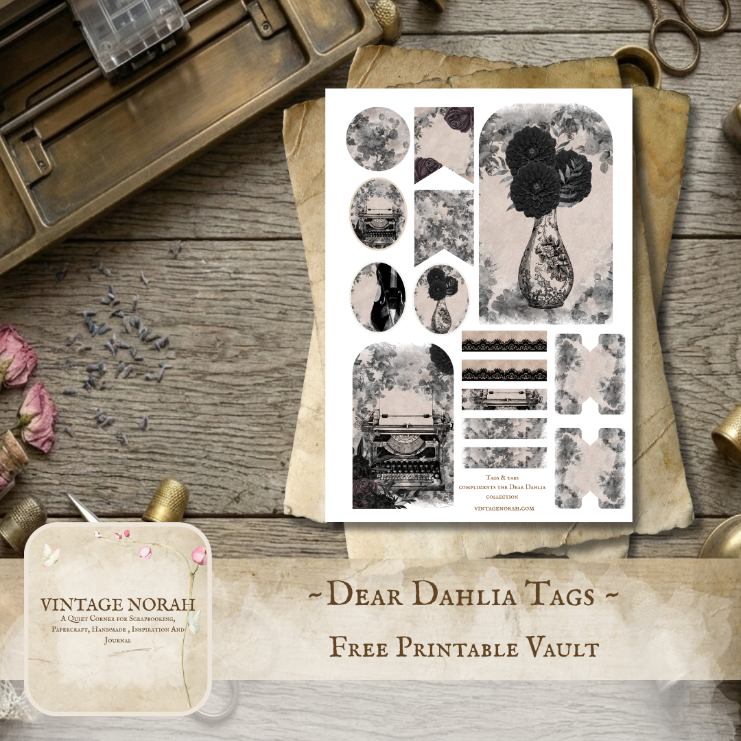 A FREEBIE ~Printable Journal Ephemera: Dear Dahlia Monochrome Tags & Tabs (A4 PDF)