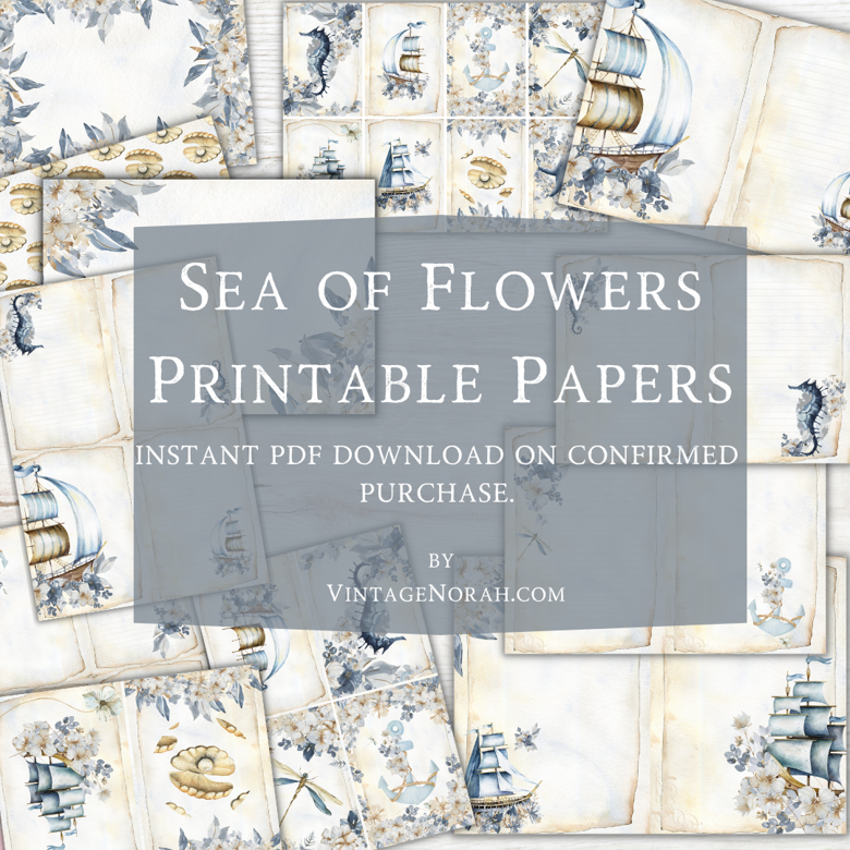 DIGITAL KIT~ Sea Of Flowers by VintageNorah. Printable, Pdf.