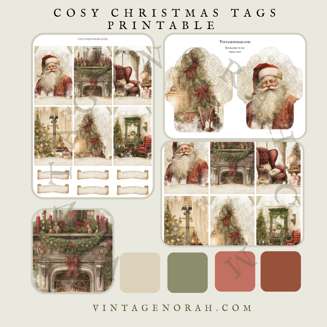 DIGITAL KIT ~ Cosy Christmas Tags, vintage, printable, pdf