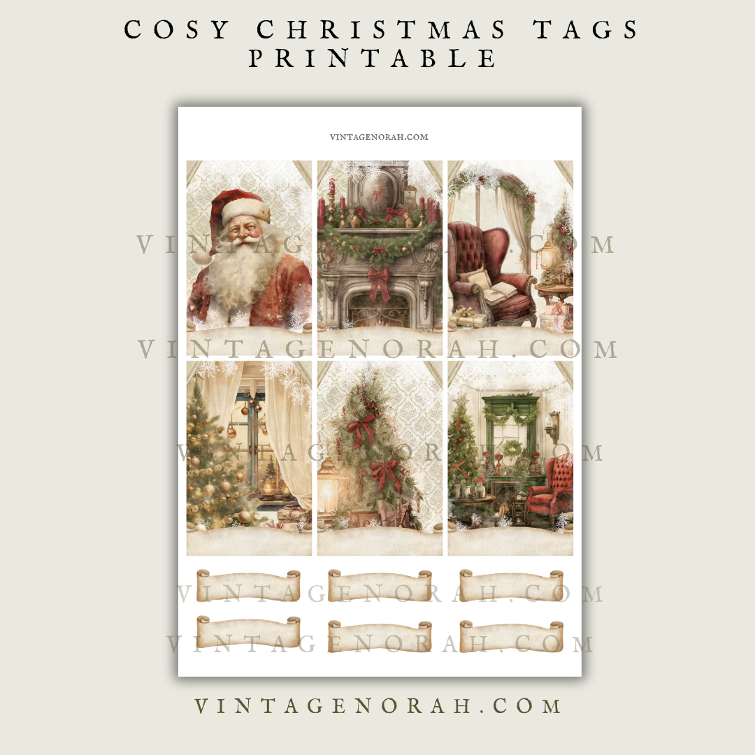 DIGITAL KIT ~ Cosy Christmas Tags, vintage, printable, pdf