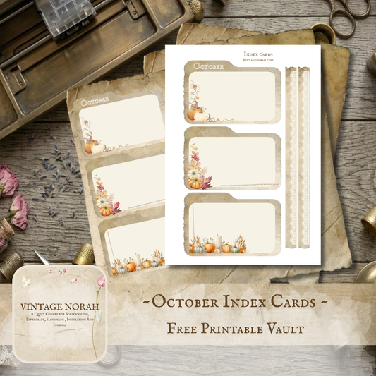 A FREEBIE ~ October Index Cards & Vintage Lace Strips. (A4 PDF)
