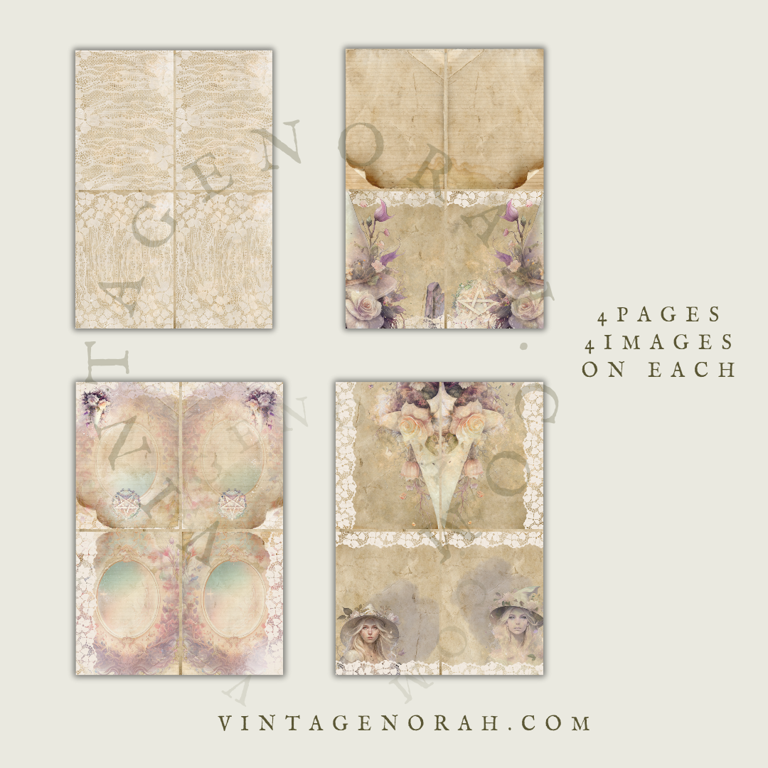 DIGITAL KIT~ LACE WITCH PRINTABLE SCRAPBOOK, JOURNAL PAPERS
