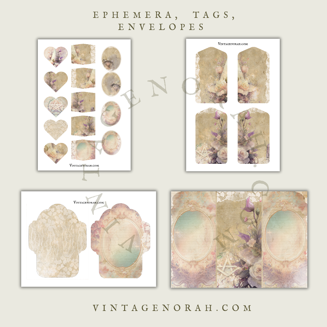 DIGITAL KIT~ LACE WITCH PRINTABLE SCRAPBOOK, JOURNAL PAPERS