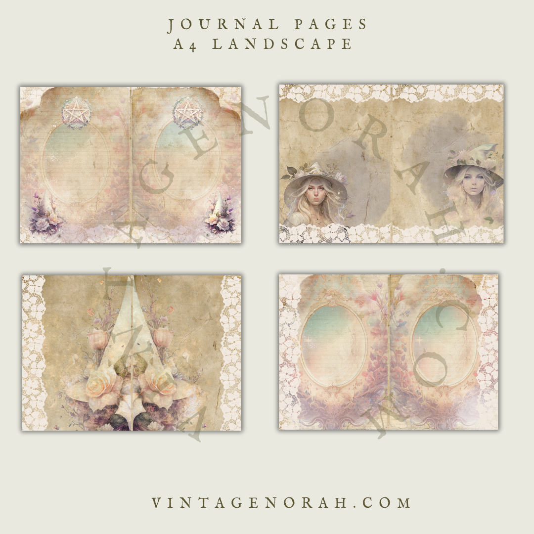 DIGITAL KIT~ LACE WITCH PRINTABLE SCRAPBOOK, JOURNAL PAPERS