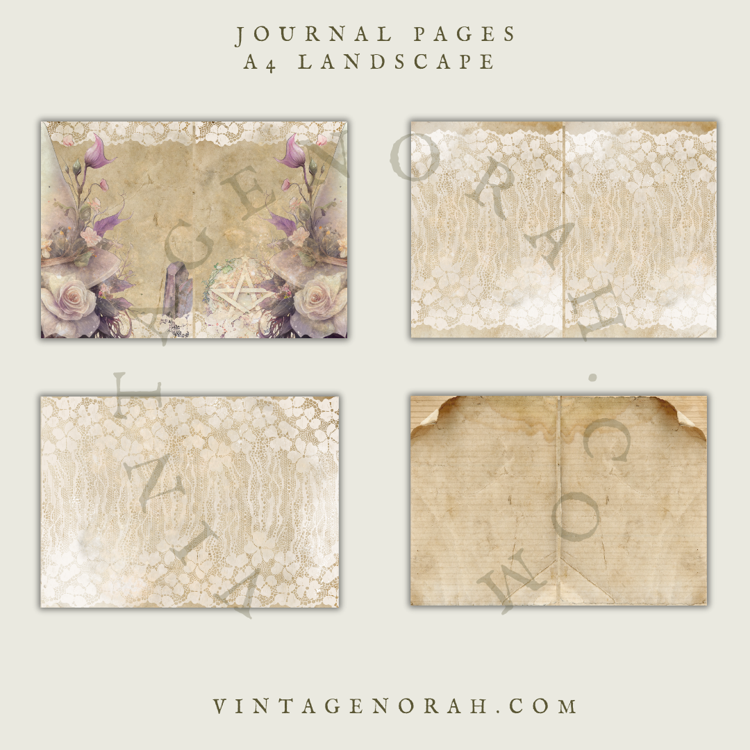 DIGITAL KIT~ LACE WITCH PRINTABLE SCRAPBOOK, JOURNAL PAPERS