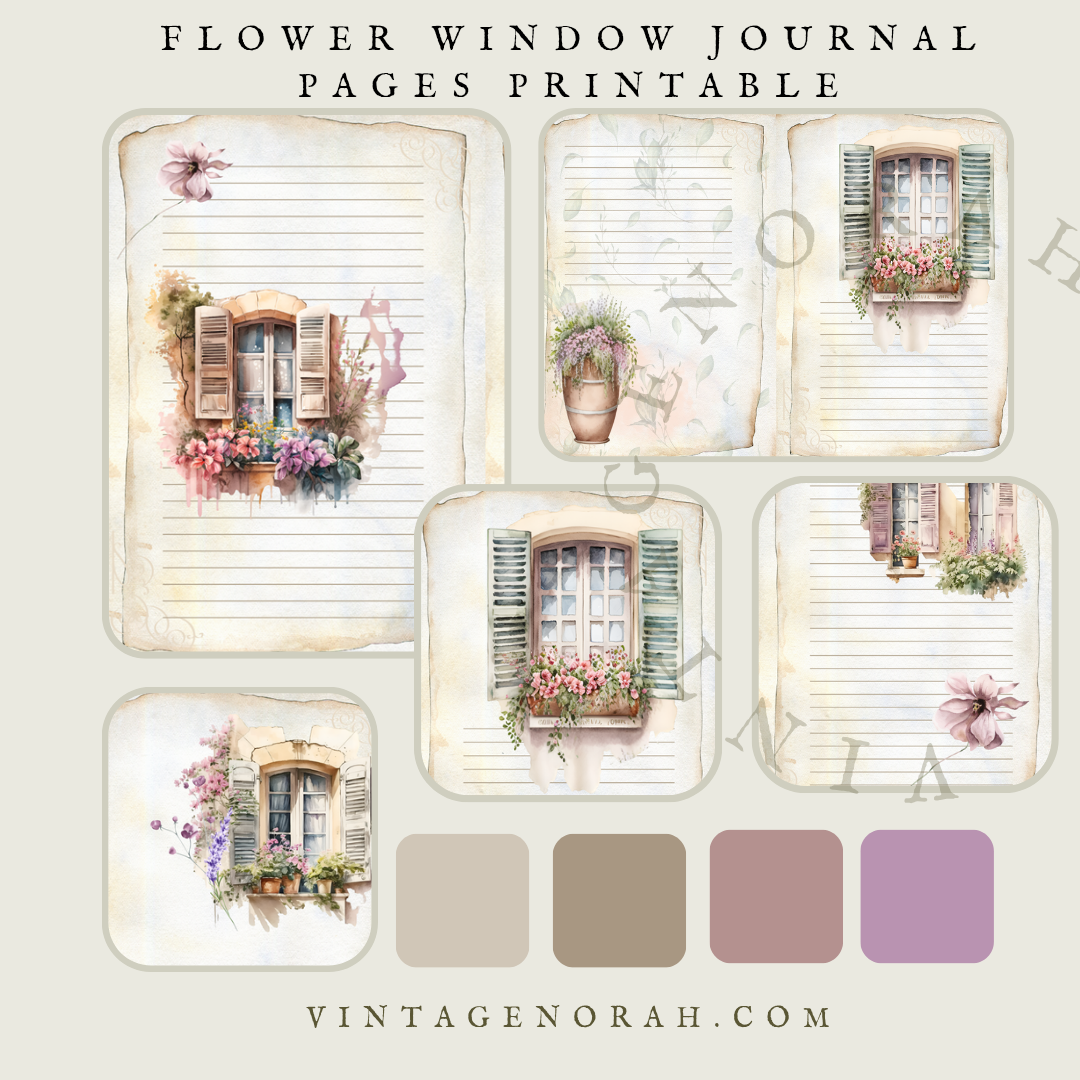 DIGITAL KIT~ Flower Windows by VintageNorah. Printable, Pdf.