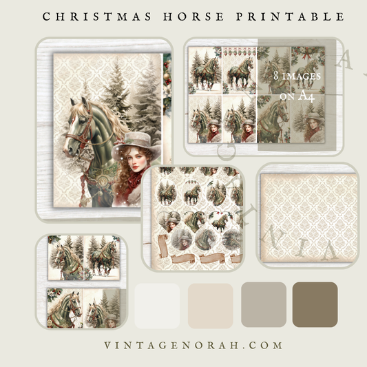 Journal Pages ~ CHRISTMAS HORSE by VintageNorah. Printable, Pdf.