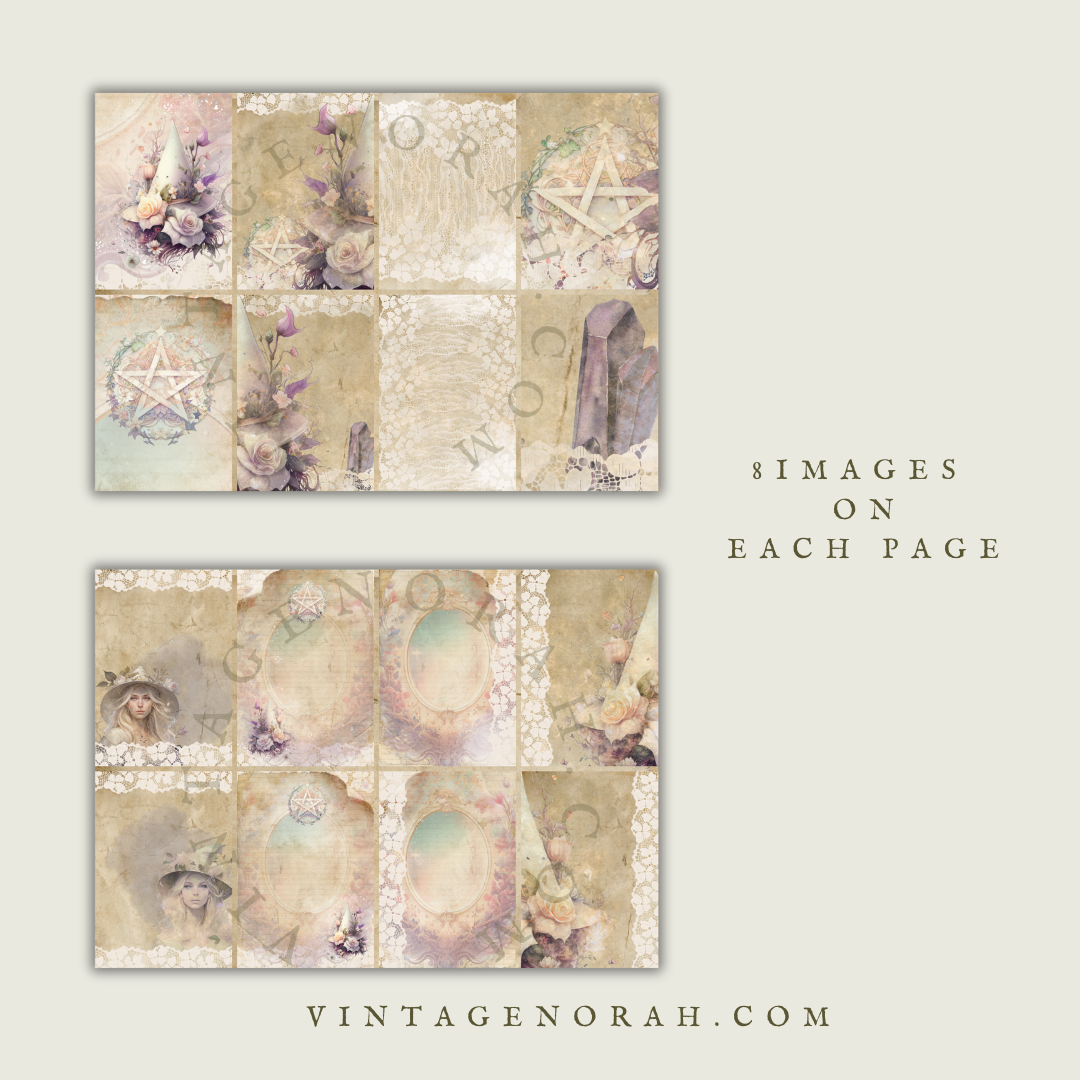 DIGITAL KIT~ LACE WITCH PRINTABLE SCRAPBOOK, JOURNAL PAPERS