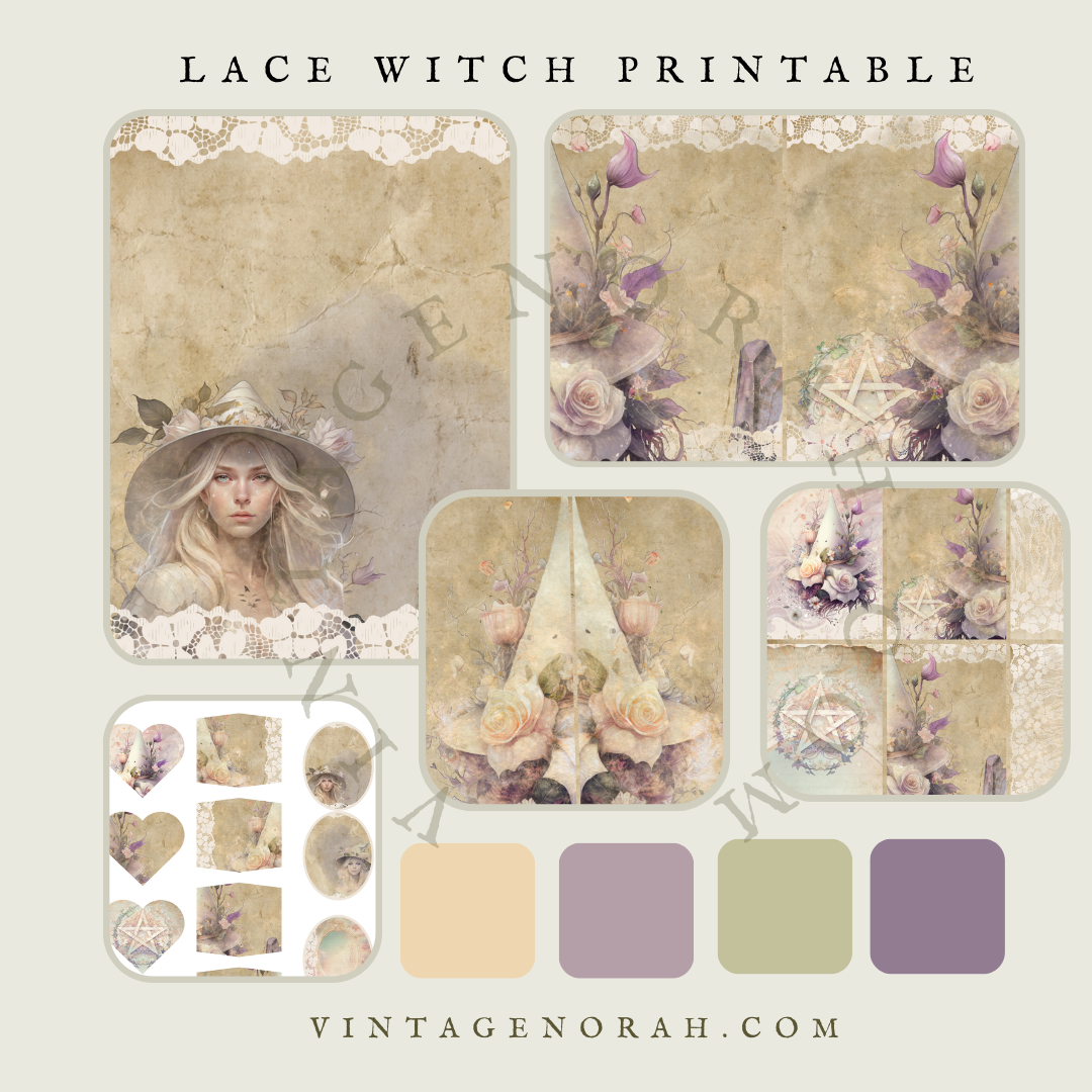 DIGITAL KIT~ LACE WITCH PRINTABLE SCRAPBOOK, JOURNAL PAPERS