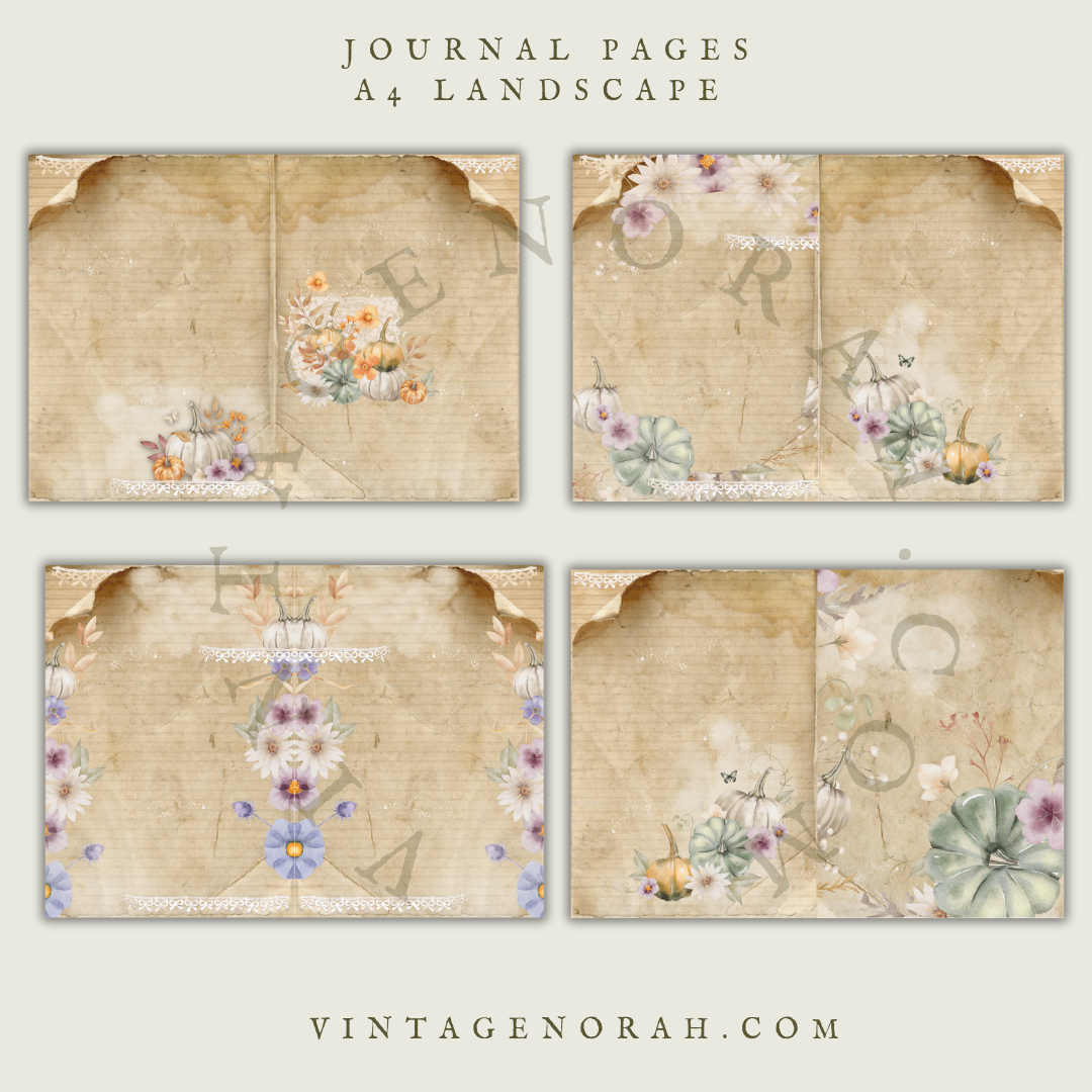 DIGITAL KIT~PUMPKIN FLOWER , PRINTABLE SCRAPBOOK, JOURNAL PAPERS