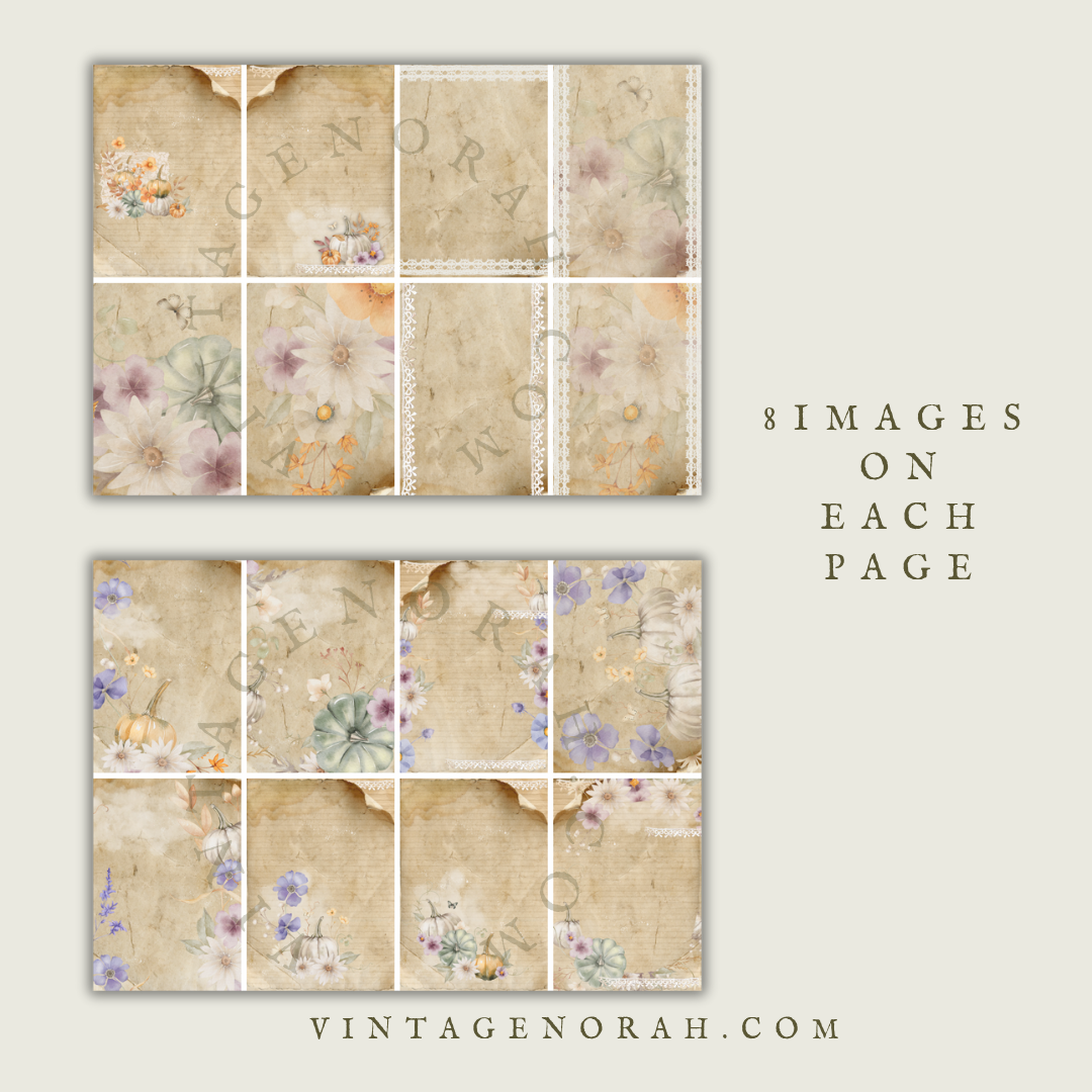 DIGITAL KIT~PUMPKIN FLOWER , PRINTABLE SCRAPBOOK, JOURNAL PAPERS