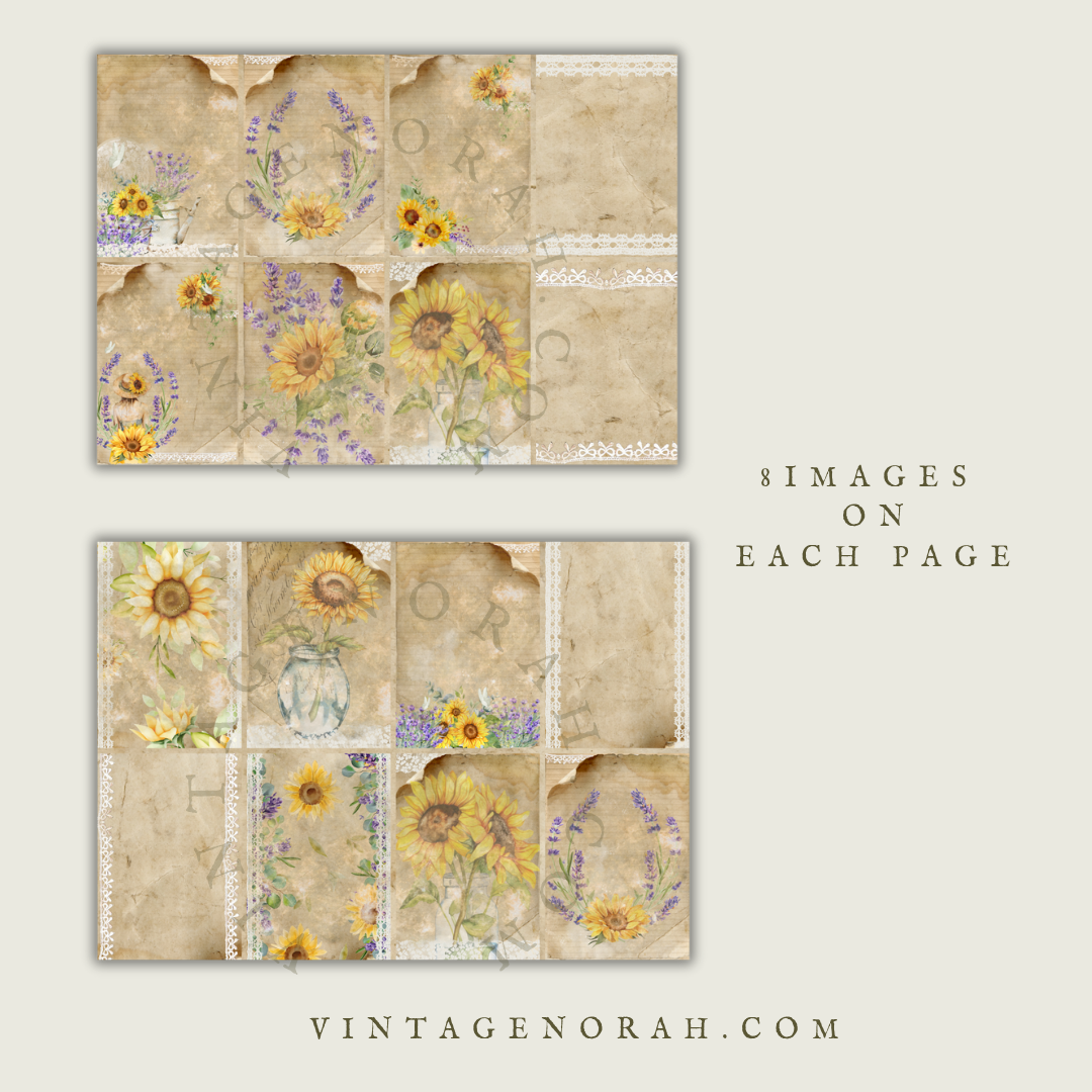 DIGITAL KIT~ SUNFLOWER DAYS,  PRINTABLE  PDF, SCRAPBOOK, JOURNAL PAPERS