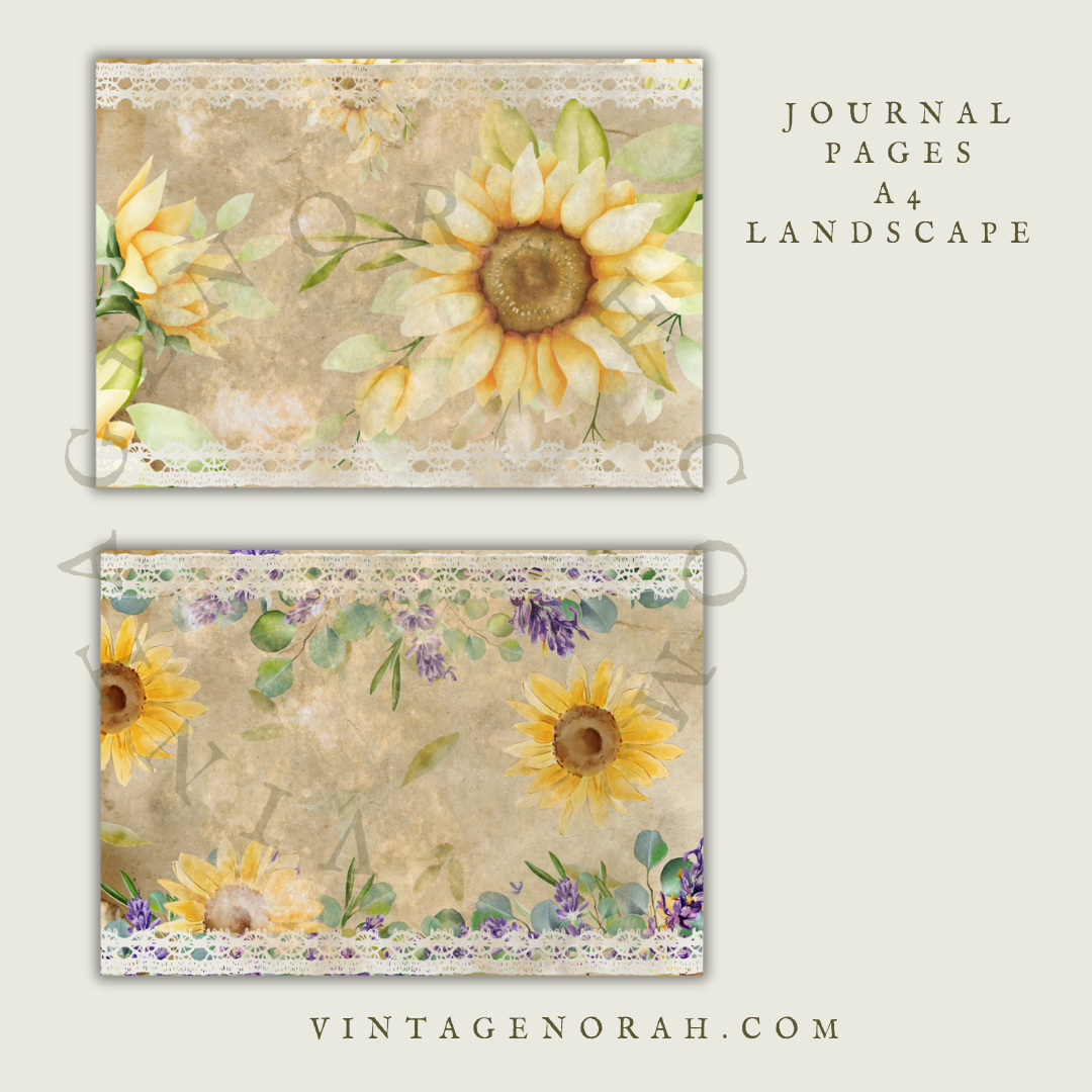 DIGITAL KIT~ SUNFLOWER DAYS,  PRINTABLE  PDF, SCRAPBOOK, JOURNAL PAPERS
