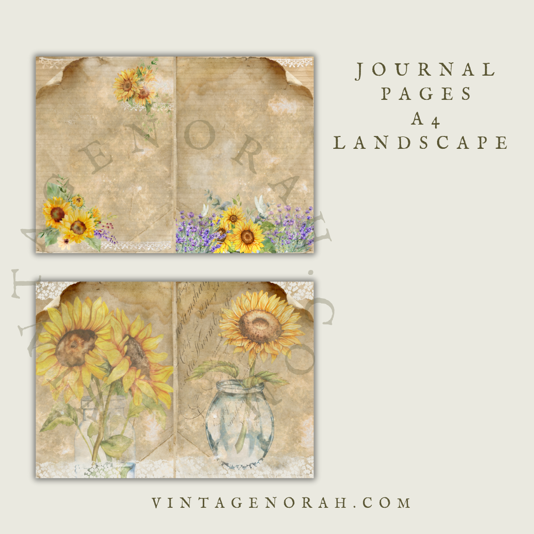 DIGITAL KIT~ SUNFLOWER DAYS,  PRINTABLE  PDF, SCRAPBOOK, JOURNAL PAPERS