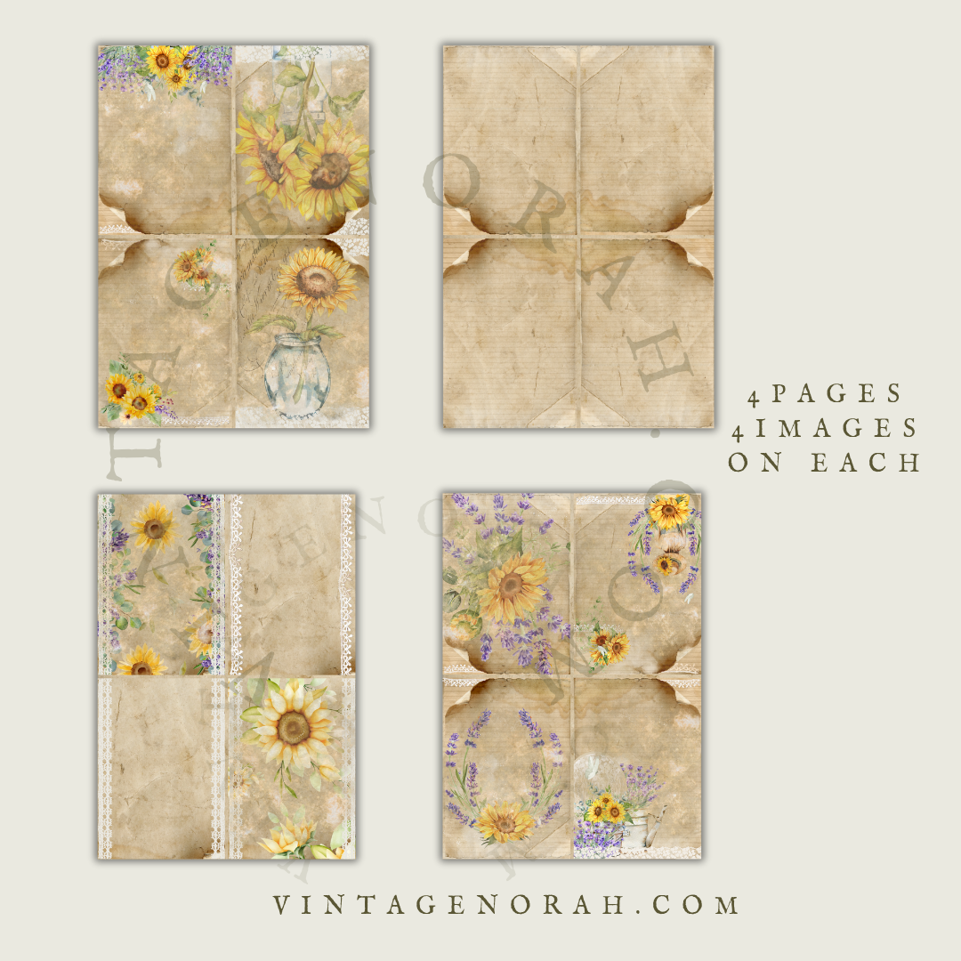 DIGITAL KIT~ SUNFLOWER DAYS,  PRINTABLE  PDF, SCRAPBOOK, JOURNAL PAPERS