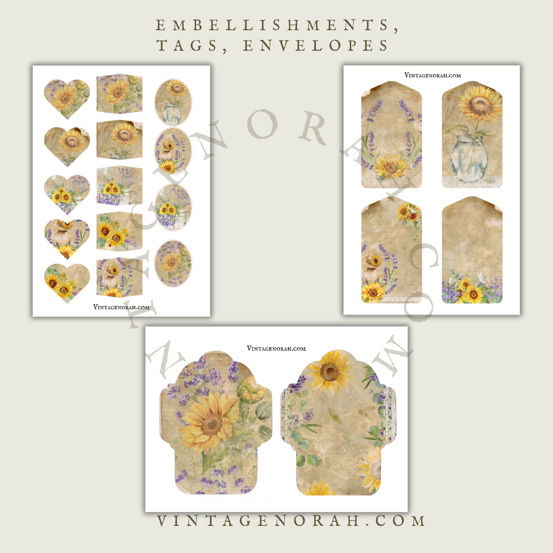 DIGITAL KIT~ SUNFLOWER DAYS,  PRINTABLE  PDF, SCRAPBOOK, JOURNAL PAPERS