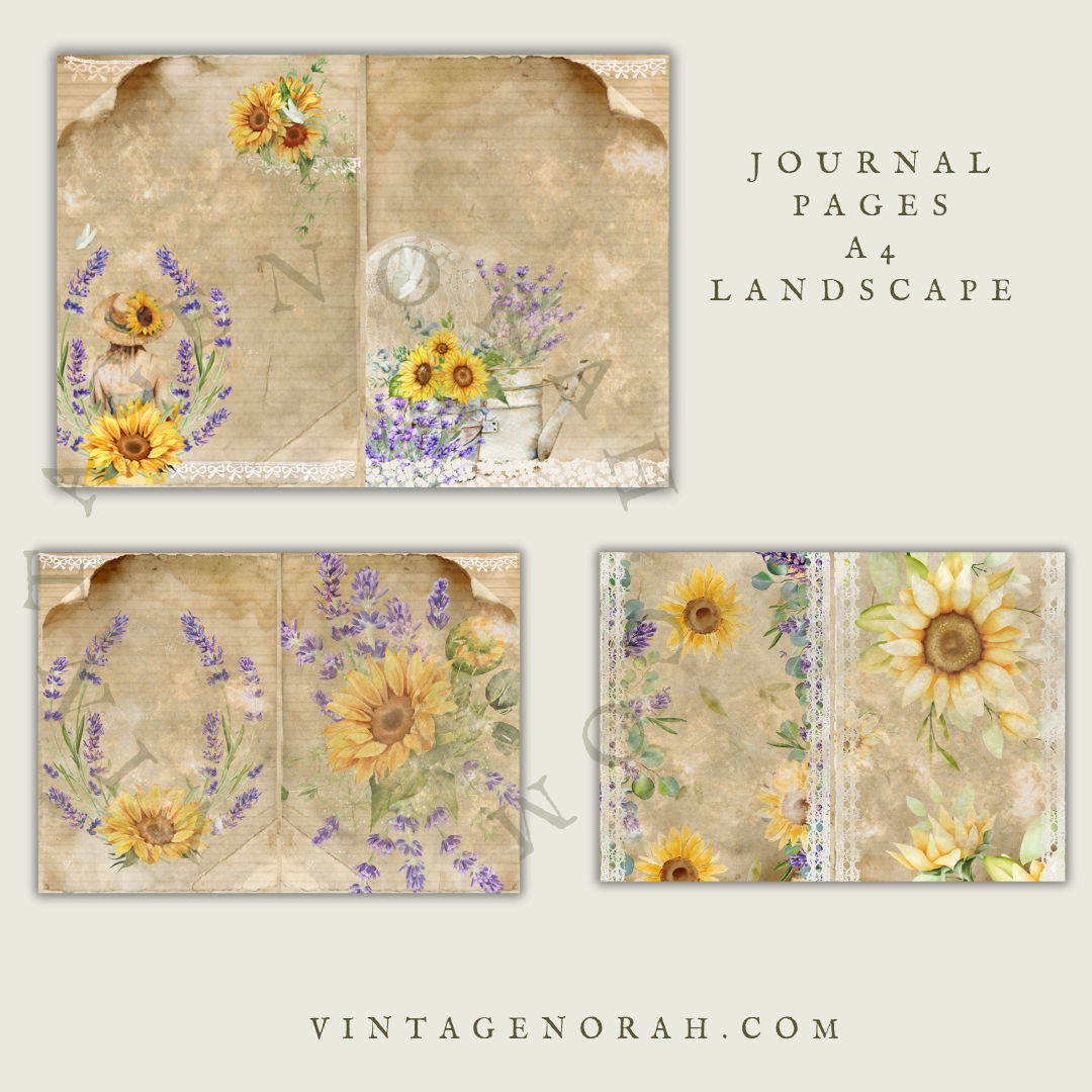 DIGITAL KIT~ SUNFLOWER DAYS,  PRINTABLE  PDF, SCRAPBOOK, JOURNAL PAPERS