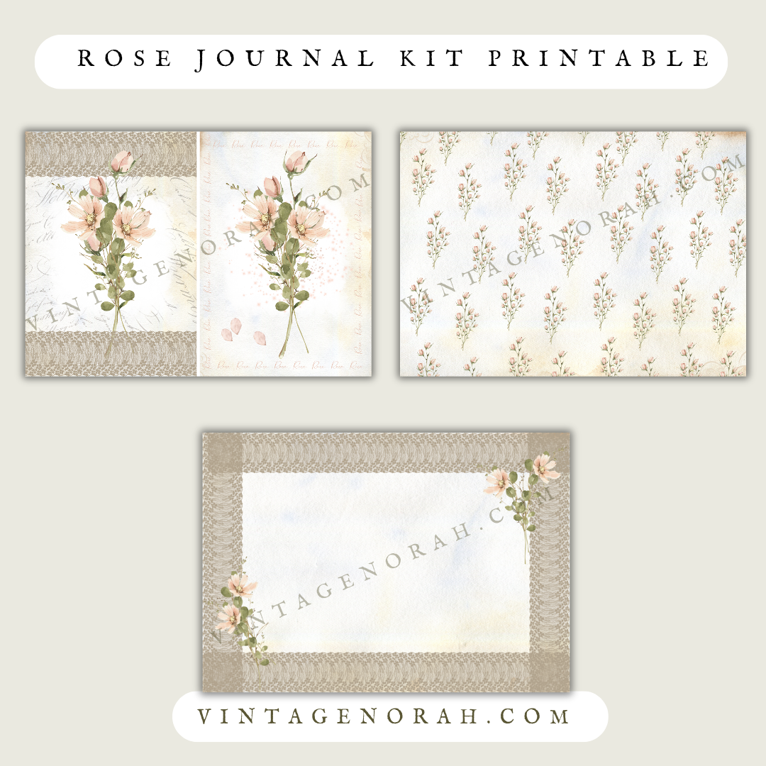A DIGITAL KIT~ ROSE JOURNAL by VintageNorah. Printable, Pdf.