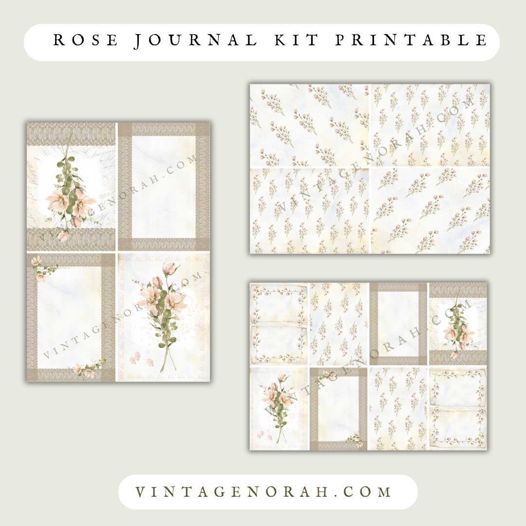 A DIGITAL KIT~ ROSE JOURNAL by VintageNorah. Printable, Pdf.