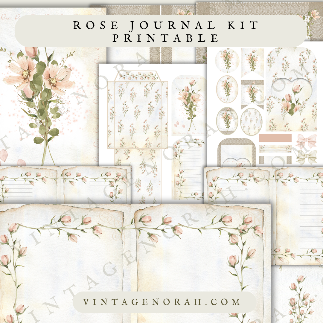 A DIGITAL KIT~ ROSE JOURNAL by VintageNorah. Printable, Pdf.