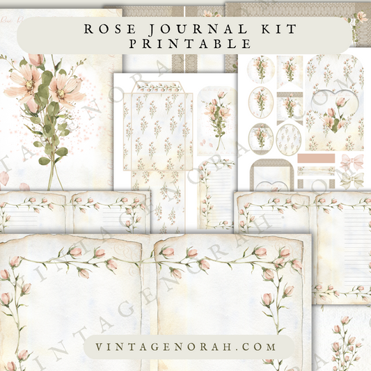 A DIGITAL KIT~ ROSE JOURNAL by VintageNorah. Printable, Pdf.