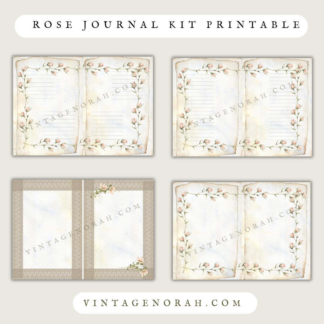 A DIGITAL KIT~ ROSE JOURNAL by VintageNorah. Printable, Pdf.