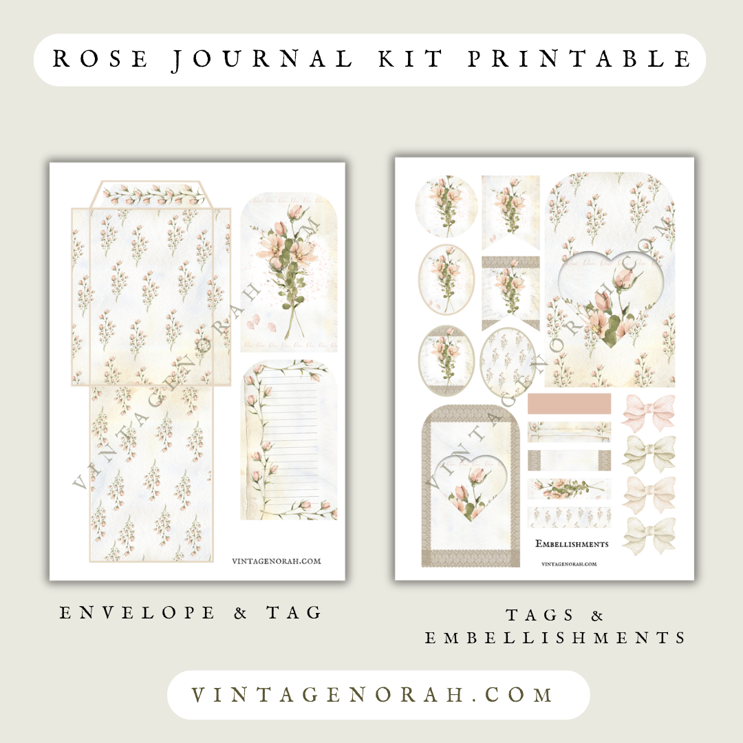 A DIGITAL KIT~ ROSE JOURNAL by VintageNorah. Printable, Pdf.