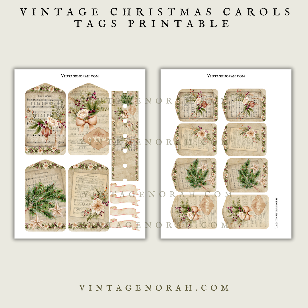 DIGITAL KIT ~ Vintage Christmas Carols Tags PRINTABLE PDF