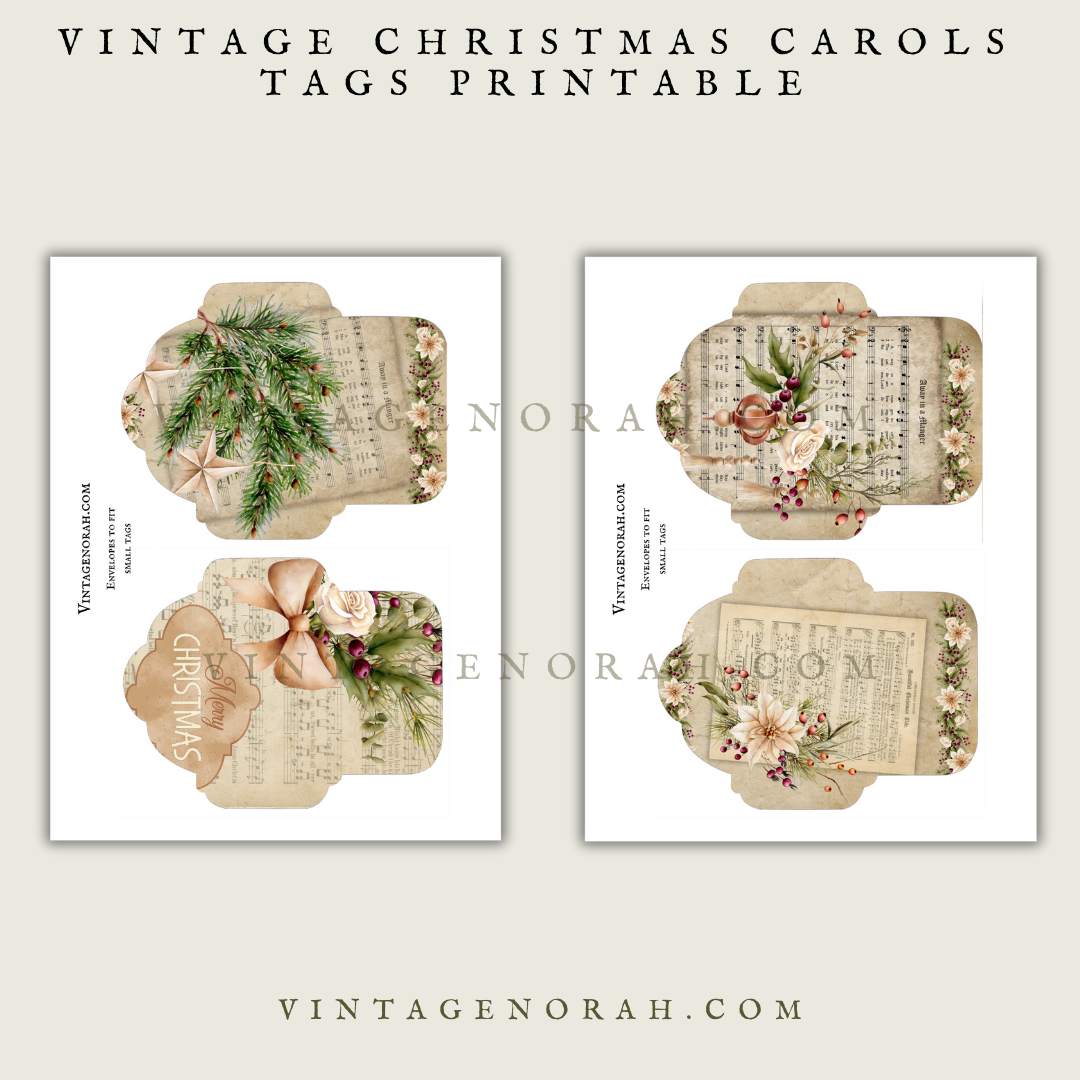 DIGITAL KIT ~ Vintage Christmas Carols Tags PRINTABLE PDF