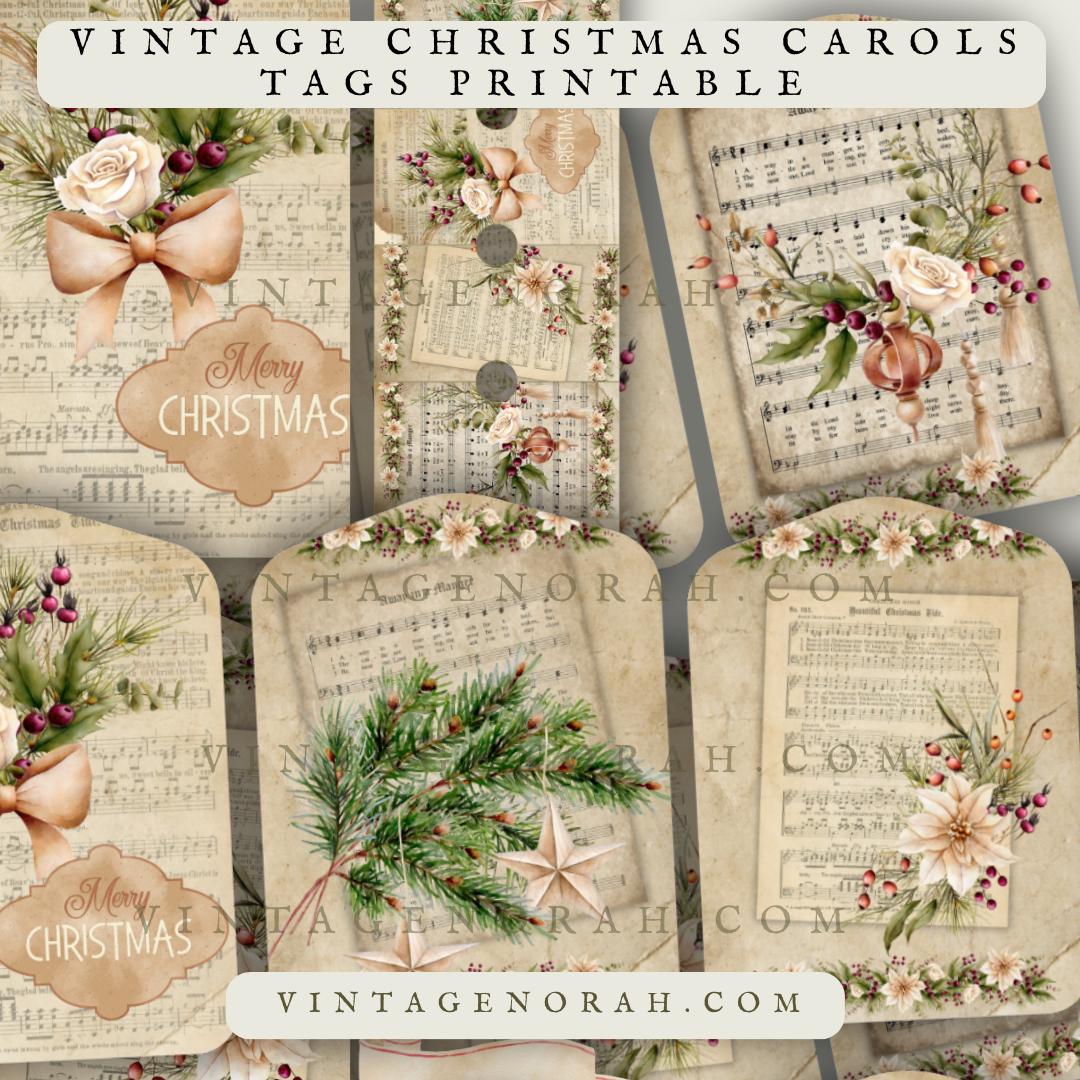 DIGITAL KIT ~ Vintage Christmas Carols Tags PRINTABLE PDF