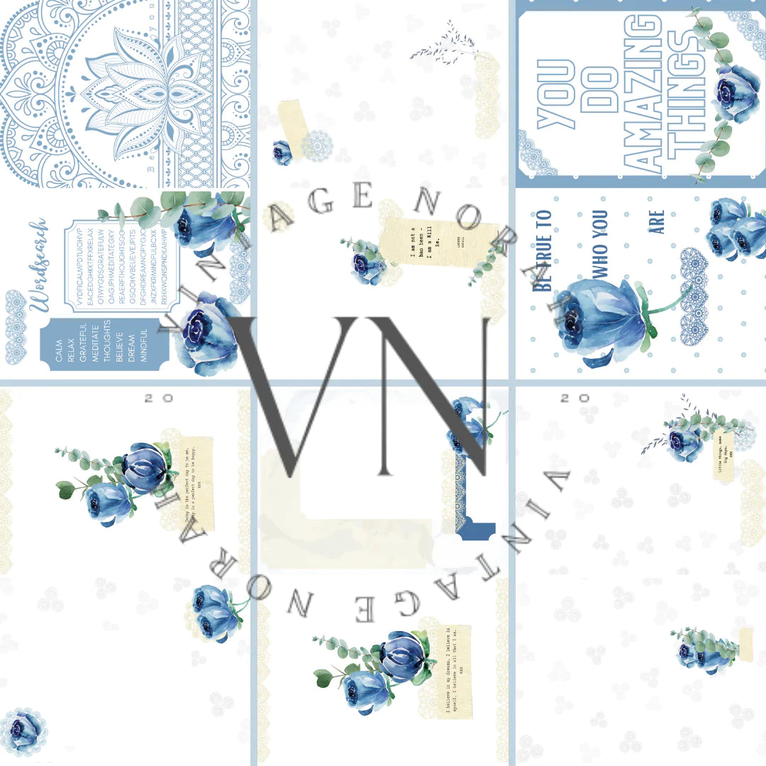 Journal Pages ~BLUE ROSE by VintageNorah. Printable, Pdf.
