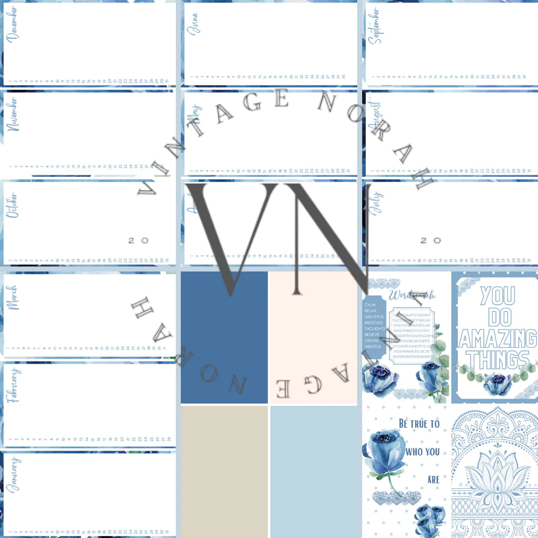 Journal Pages ~BLUE ROSE by VintageNorah. Printable, Pdf.